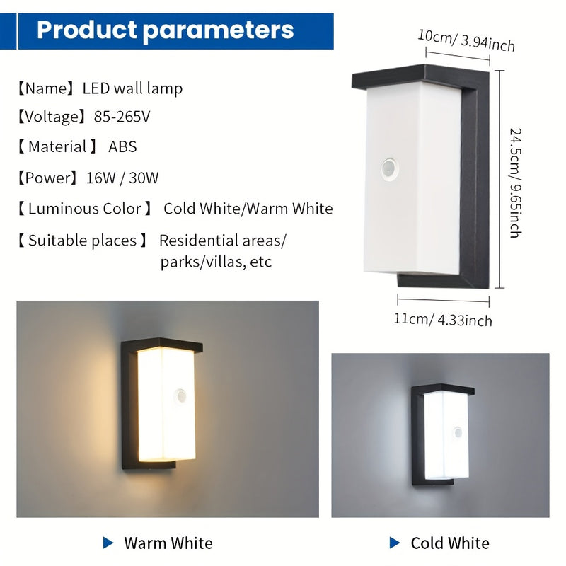 Luz de pared LED PIBAOGU 16W-30W con sensor de movimiento, IP55, alta calidad para exteriores, jardines y pasillos, 85-265V, amplio rango de voltaje, diseño negro elegante para escaleras, porches, balcones, garajes, patios, luces de patio, fijo cilíndric