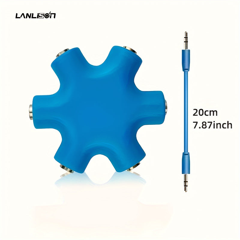 Cable Repartidor de Audio LANLESS de 3.5mm - Comparte Música con 5 Auriculares, ABS Duradero, Disponible en Blanco/Azul/Negro, Ideal para Smartphones y Más