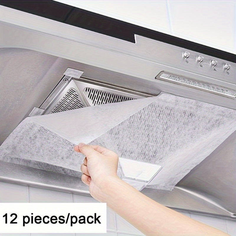 12 Piezas de Cubiertas Desechables Antigrasa para Campana Extractora - Película Antiadherente y Malla, Compatibles con la Mayoría de Campanas Estándar, Fácil Limpieza para Cocina - (Paquete de 12), Protectores de Placa de Cocina, Diseño Ajustado, Forro D
