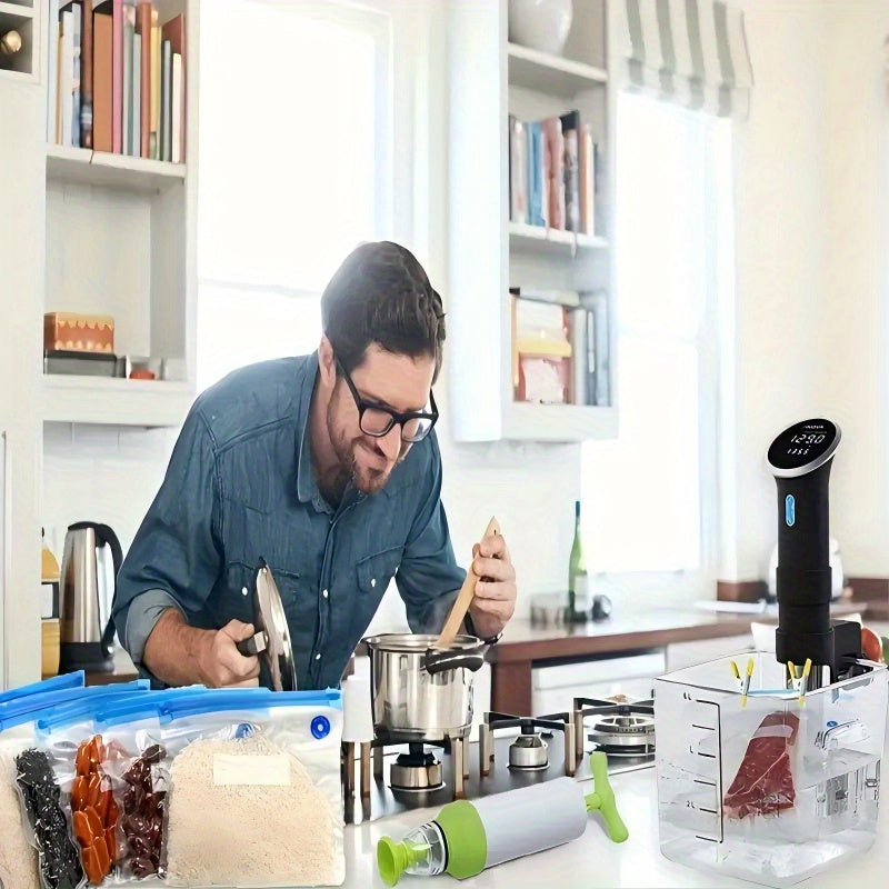 Fundas Sous Vide, 4 Piezas Reutilizables para Sellador al Vacío con 4 Cierres, Bolsas de Almacenamiento de Alimentos al Vacío, Fundas para Selladoras
