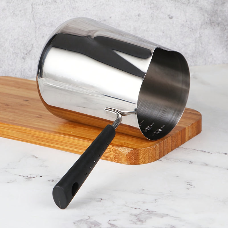 1pc Servidor de Acero Inoxidable para Café con Mango Largo, Capacidad de 350ml/600ml, Calentador de Vertido Versátil para Espresso, Leche, Arte de Latte, Chocolate y Derretimiento de Mantequilla, Ideal para Uso en Casa, Restaurante y Café, Tema de Vacaci