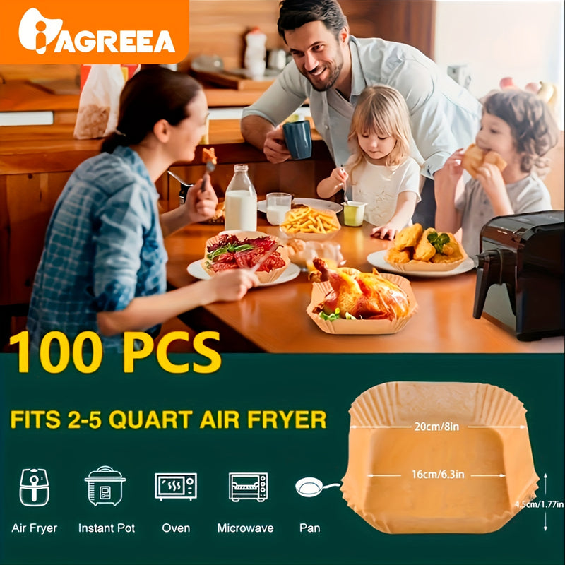 Forro de Papel Desechable para Freidora de Aire Cuadrado, 50pcs-200pcs, Papel de Silicona para Hornear, Papel de Pergamino Antiadherente, A Prueba de Fugas, Bandeja de Papel Especial para Freidora de Aire, A Prueba de Aceite y Agua, Hogar, Grado Alimenti