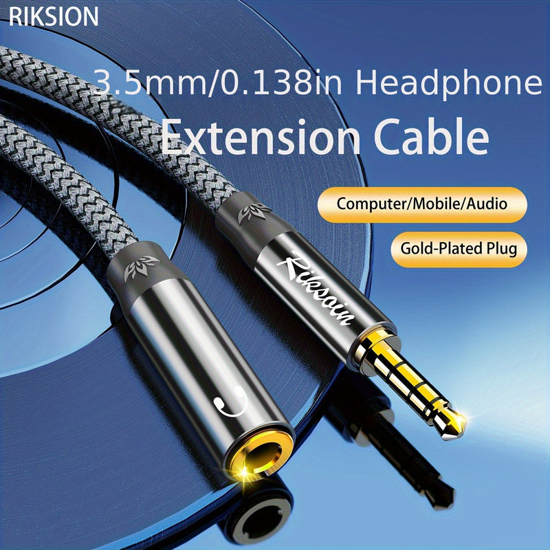 Cable de extensión de audio de alta fidelidad de 3,5 mm, chapado en oro de 24K + trenzado de nailon, compatible con para for iphone/para for ipad/dispositivos Android - RIKSION, conector masculino a masculino, cable de audio portátil | Cable de auricular