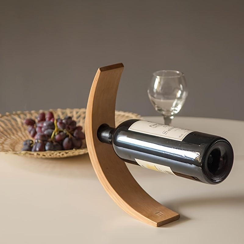 Soporte de vino de bambú moderno - Soporte vertical para botellas que ahorra espacio para decoración del hogar, soporte de exhibición elegante y duradero para cocina, comedor o bar, organizador de cocina, diseño minimalista, acabado natural.