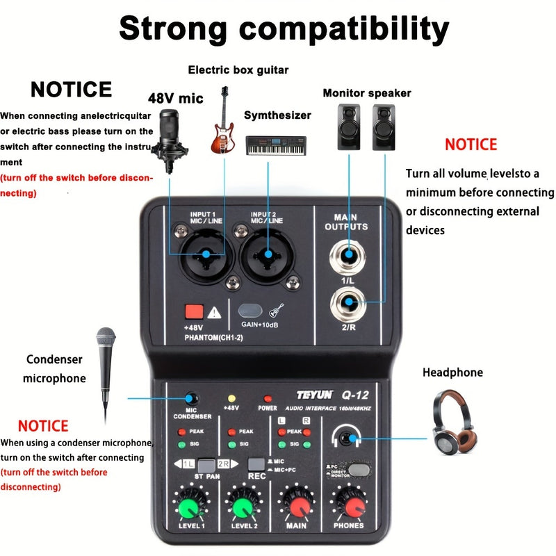 Interfaz de audio USB de 2 canales con enchufe para micrófono, control de volumen y salida de monitor - Tarjeta de sonido plug & play para grabación de computadora, producción de música, estudio en casa, consola de mezcla USB mini, dispositivo de grabaci