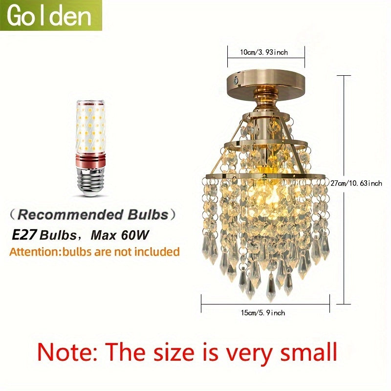 1 lámpara de techo moderna con cristal artificial dorado, base E27, diámetro 15 cm/5.9 pulgadas, para porche o pasillo (sin bombilla)