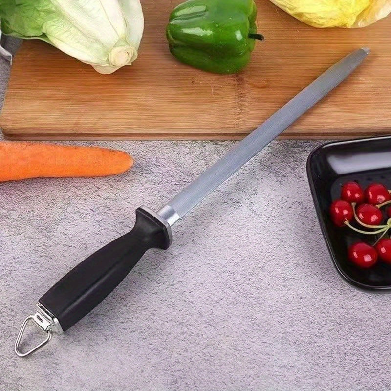 Afilador de Cuchillos Duradero de Acero al Carbono - Herramienta de Cocina Compacta de 12 Pulgadas con Varilla de Afilado Plana para un Afilado Fácil, Rápido y Sin Batería