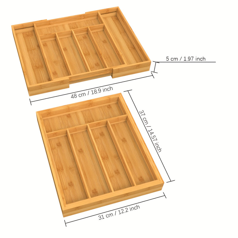 Caixa de almacenamiento extensible para cubiertos de bambú, cajón organizador con divisiones ranuradas, bandeja para utensilios de cocina y hogar, ideal para cocinas, dormitorios y salones