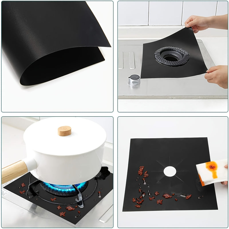 4 Piezas de Cubiertas para Quemadores - Protector de Estufa Negra, 0.1mm Doble Grosor, Reutilizable, Antiadherente, Fácil Limpieza, Ajuste para Encimera de 10.6" x 10.6", Libre de BPA
