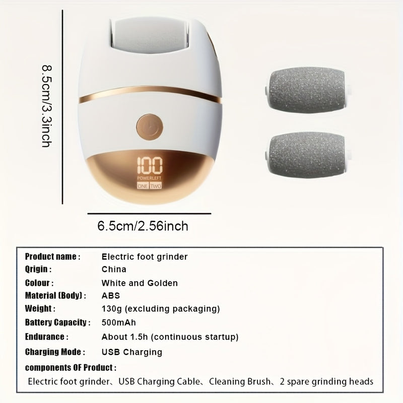 Piedra de piso eléctrica digital, mini piedra de piso para eliminar la luz beige, versión recargable para reparación, reparación de sequedad y grietas, piedra de piso para talón y suela para pies