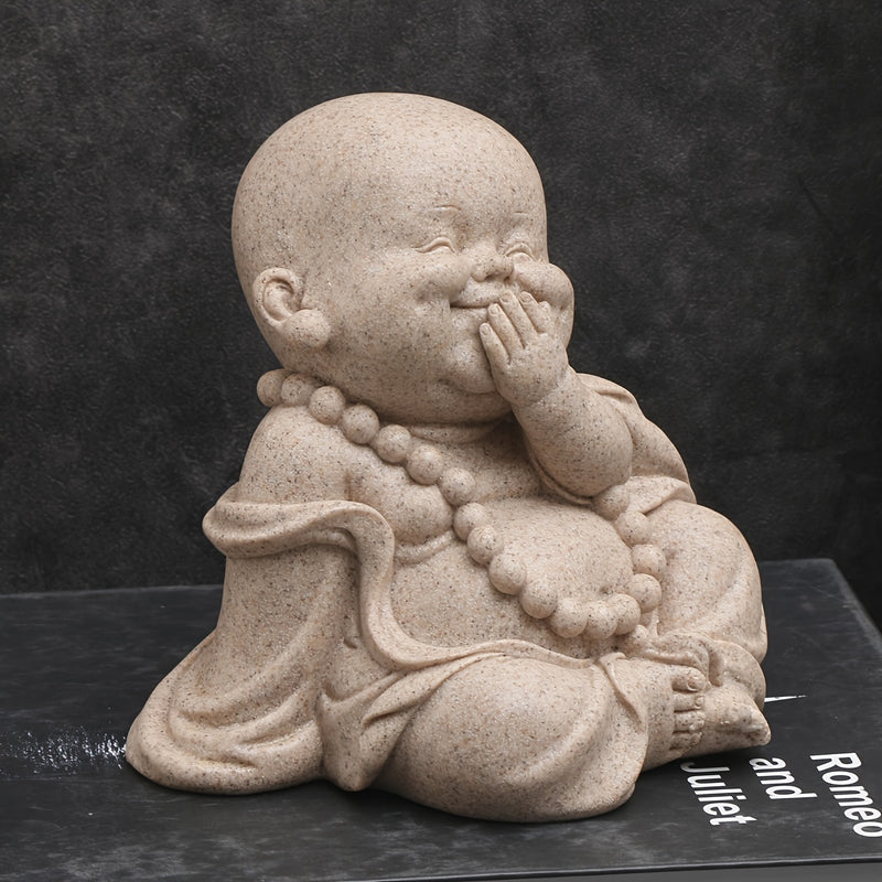Figura de Monje de Resina Inspirada en Zen - "No Ver el Mal, No Oír el Mal, No Hablar el Mal" con Buda Sonriente, Perfecta para Decoración Interior/Exterior, Estatua de Temática de Dibujos Animados Versátil para Hogar y Jardín, Estatuas de Buda