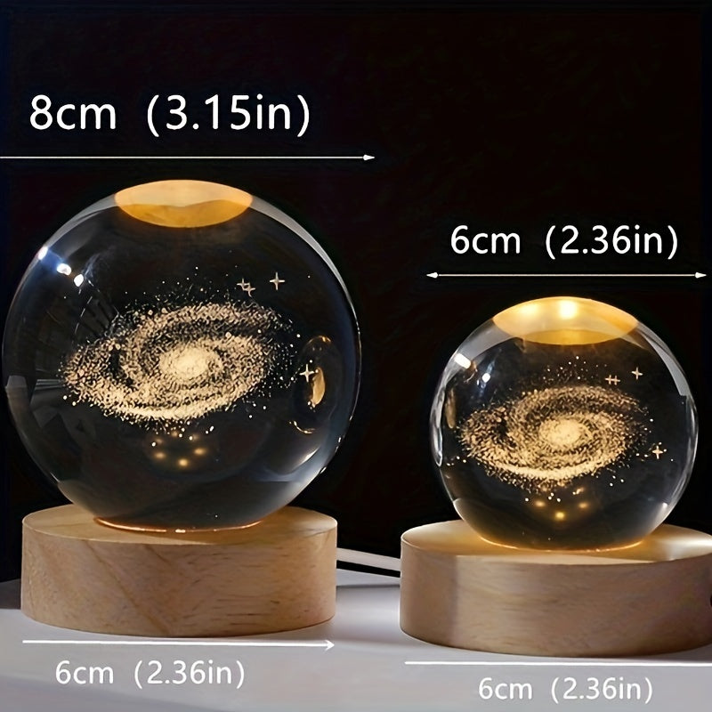 Luz Nocturna de Bola de Cristal Grabada con Láser 3D Inspirada en la Galaxia - Alimentada por USB, Perfecta para Decoración de Hogar y Oficina, Regalo Ideal para San Valentín, Navidad, Cumpleaños, para SATURNO, Escritorio, Ocasiones Especiales