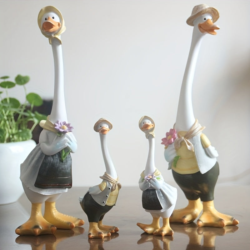 Escultura de pato de resina artesanal - Patos de dibujos animados en blanco y amarillo, decoración de hogar linda para interiores y exteriores, jardín, patio o oficina, perfecta para Navidad, Pascua, San Valentín y más, decoración de patos
