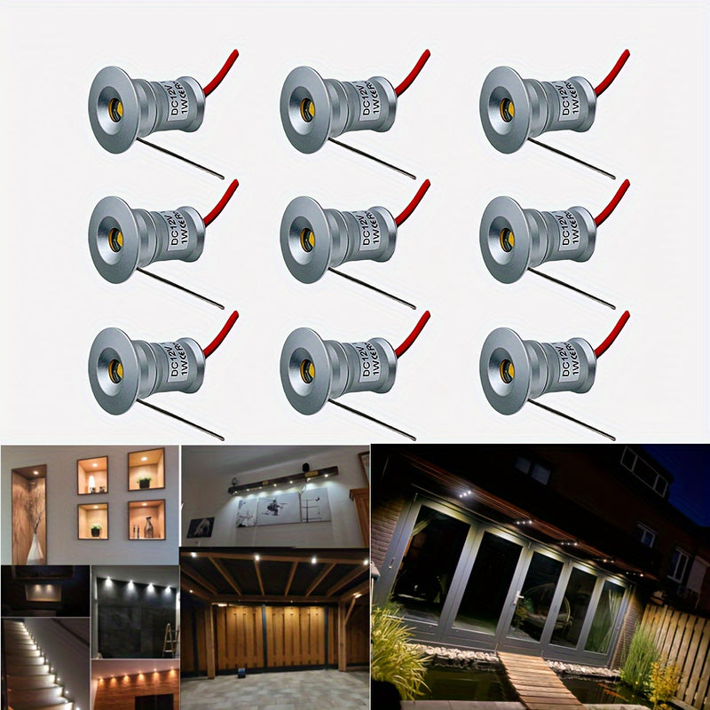 9 piezas de mini luces LED empotradas para techo DC12V, focos regulables de 1W para exteriores, luces en negro y plata, 3000K blanco cálido, lámparas LED pequeñas, 6000K blanco frío, para vitrinas, dormitorio, fiestas, KTV, DJ, bricolaje, escaleras e ilu
