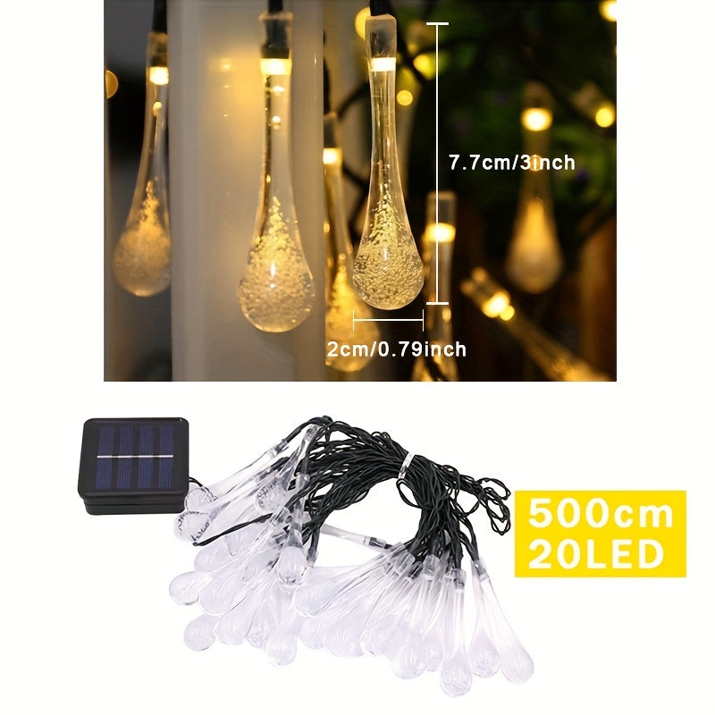 Tira de luces LED solar de 5 metros con 20 luces, burbujas de agua, 8 modos, decoración festiva para Navidad, bodas y actividades en courtyard, 1 tira, 5 metros 20 luces