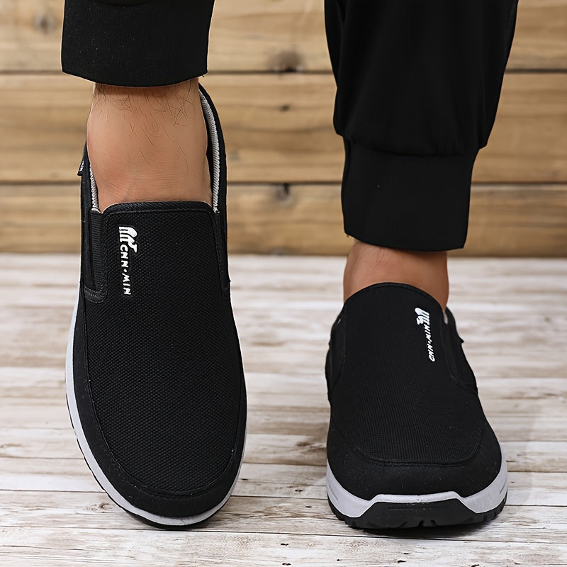 Tenis casuales para hombre, diseño cómodo sin cordones con parte superior de tela transpirable, punta redonda, suela sintética, ideales para uso diario y correr - Zapatos de estilo urbano para todas las estaciones