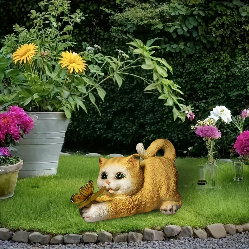 Luces solares para jardín, esculturas de mariposa y gato, luces decorativas para patios, senderos, césped, pasillos y terrazas, regalos para días festivos. Luz ambiental de gatito con LED