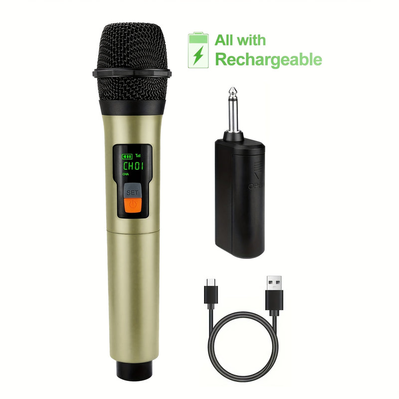 Micrófono sin varillas Recargable, Sistema de Micrófonos Portátiles Dinámicos con Botón de Silencio de Eco para Canto en Karaoke y Fiestas de Iglesia, Salida de 1/4'',
