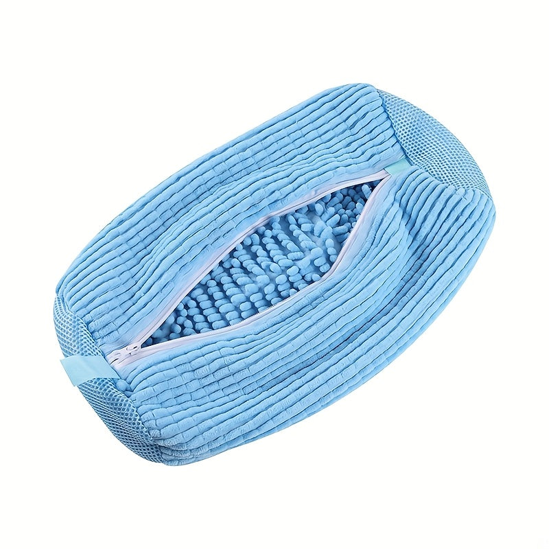 Bolsa Duradera para Lavadora de Zapatos para Todo Tipo de Calzado - Amarilla con Cremallera Azul, Tela de Chenilla con Revestimiento Suave y Reducción de Ruido, Cierre de Nailon Resistente, Apta para Todas las Lavadoras, Protege Zapatillas, Zapatos Casua