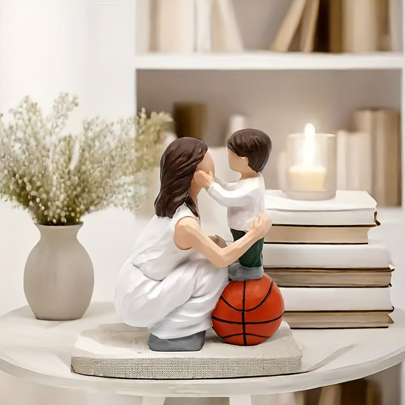 Estatua de Baloncesto Madre e Hijos en Resina | Decoración Temática del Amor para Salón y Dormitorio | Ideal para Bodas, Regalos para Jóvenes y Día de la Madre | No Requiere Energía