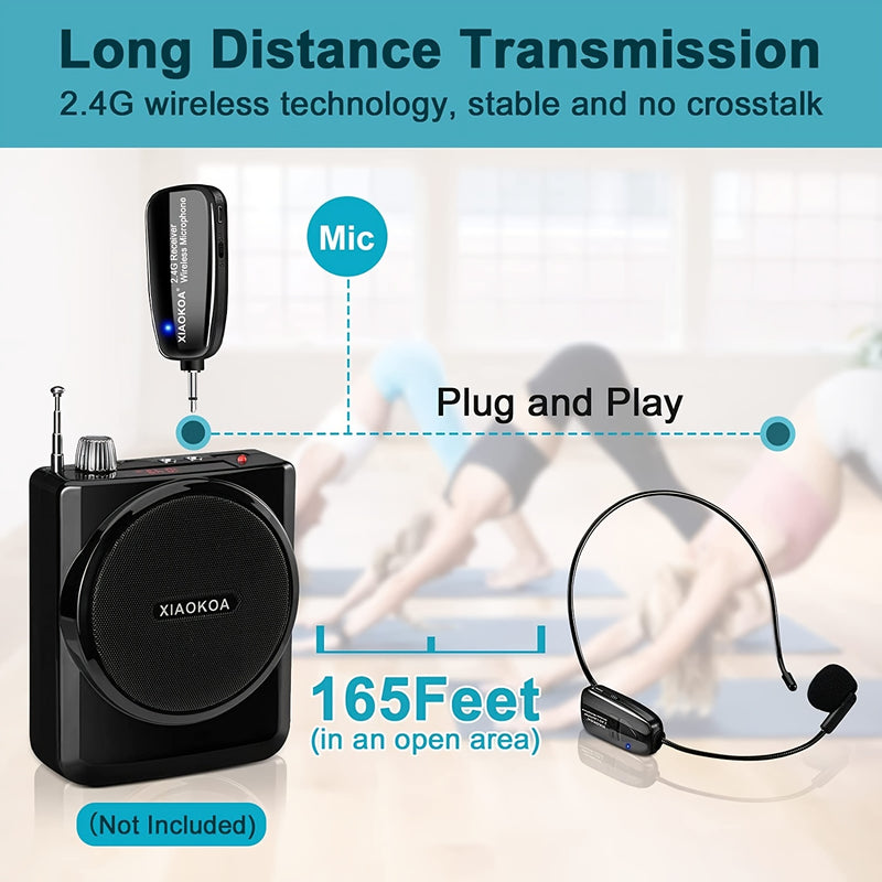 ProAudio Auricular de Micrófono Inalámbrico - Receptor y Transmisor de Doble Modo 2.4G, Micrófono Recargable 2 en 1 de Mano y Auricular para Amplificador de Voz, Bocina de Escenario, Oratoria Pública, Enseñanza, Karaoke y Eventos al Aire Libre - Compacto