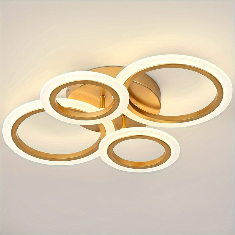 Luminaria de techo LED moderna - Sombra de acrílico de 4 anillos, montaje semibrillo, iluminación superior desmontable de 4000K no regulable para cocina, sala de estar, dormitorio, lavandería - Iluminación de área interior, cableado, incluye hardware de