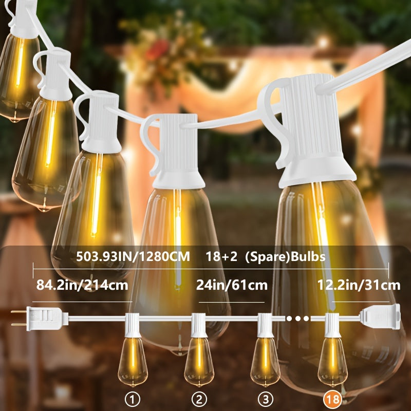 Luces de cuerda para exteriores, 32.31metro/26.21metro/17.07metro/12.8metro/9.14metro/5.49metro Luces de patio blancas con bombillas LED a prueba de roturas y ahorro de energía - Luces de exterior colgantes impermeables para jardín, porche, cubierta, jar