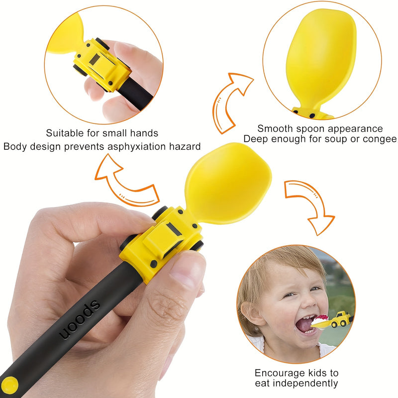 Juego de Tenedor y Cuchara de Personajes de Dibujos Animados para Niños - Duradero, Construcción de Material PP Libre de BPA, Color Amarillo, Fácil de Limpiar, Perfecto para la Comida, Viajes y Actividades al Aire Libre