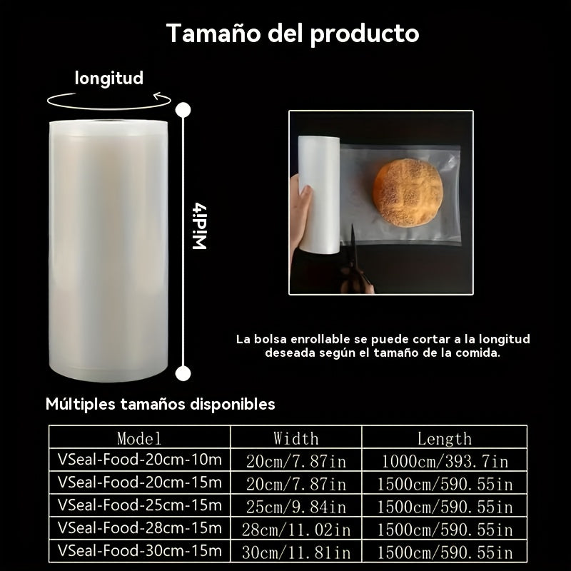 1 Rollo de Bolsas para Almacenamiento de Vacío - Opciones 20cm×10m o (20/25/30cm)×15m - Plástico Grueso de Calidad Comercial para Congelación, Sous Vide y Preparación de Comidas, Sellado Hermético, Libre de BPA y Resistente, Compatible con Todas las Sela