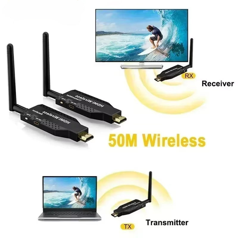 50m Inalámbrico 5G 1080P HDTV Transmisor y receptor de audio y video inalámbrico extensor para 1 TX-4 RX PS4 cámara portátil PC a monitor de TV proyector