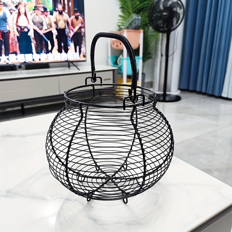 Cesta de huevos de malla metálica negra con capacidad para 50 huevos, con asas - Almacenamiento portátil y fácil de limpiar para huevos y patos, ideal para estilos de granja y recolección de huevos al aire libre, soporte para huevos.