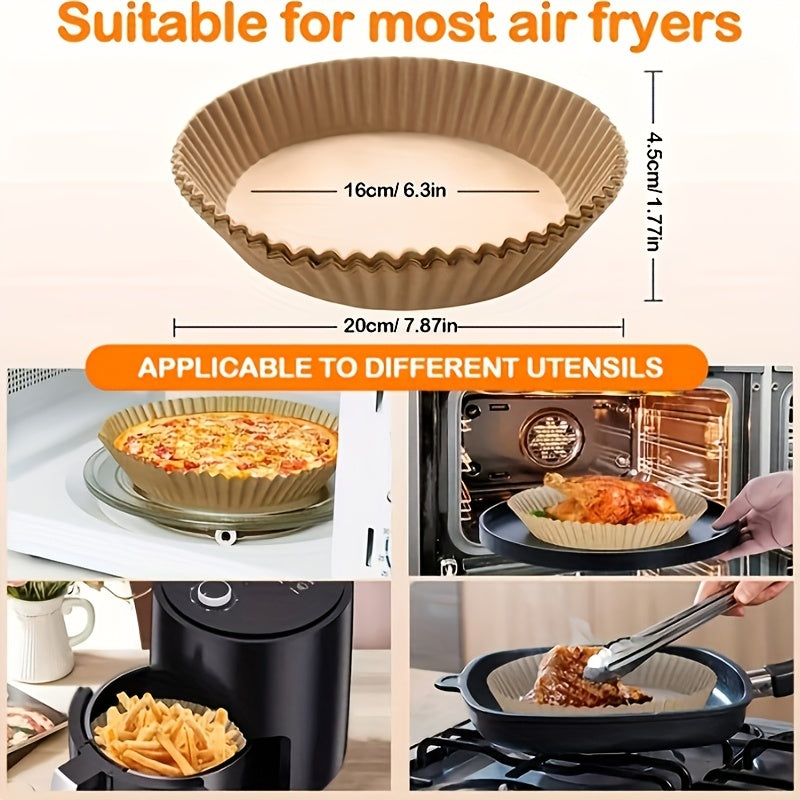 50/100pcs Papel Especial para Freidora de Aire - Antiadherente, Resistente al Aceite, Grado Alimenticio para Hornear y Cocinar en Microondas - Redondo, Accesorios Desechables de Alta Calidad