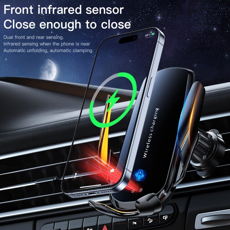 1 pieza, montaje de ventilación de coche con carga inalámbrica y carga USB, soporte ajustable para teléfono para todos los dispositivos - inducción inteligente, carga rápida, icono luminoso, cargador de viaje con batería recargable, solución de carga de