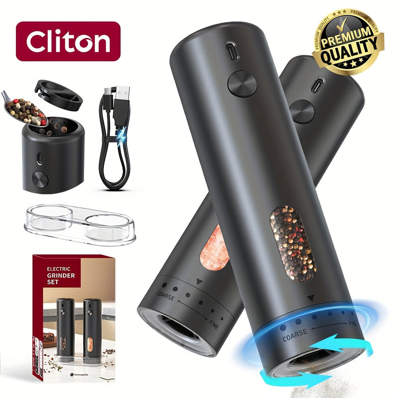 Moledor de Pimienta Eléctrico Recargable, Juego con Contenedor de 110ml, Grano Ajustable Externo, Luz LED Blanca y Operación con Una Mano para Cocina, BBQ y Regalos