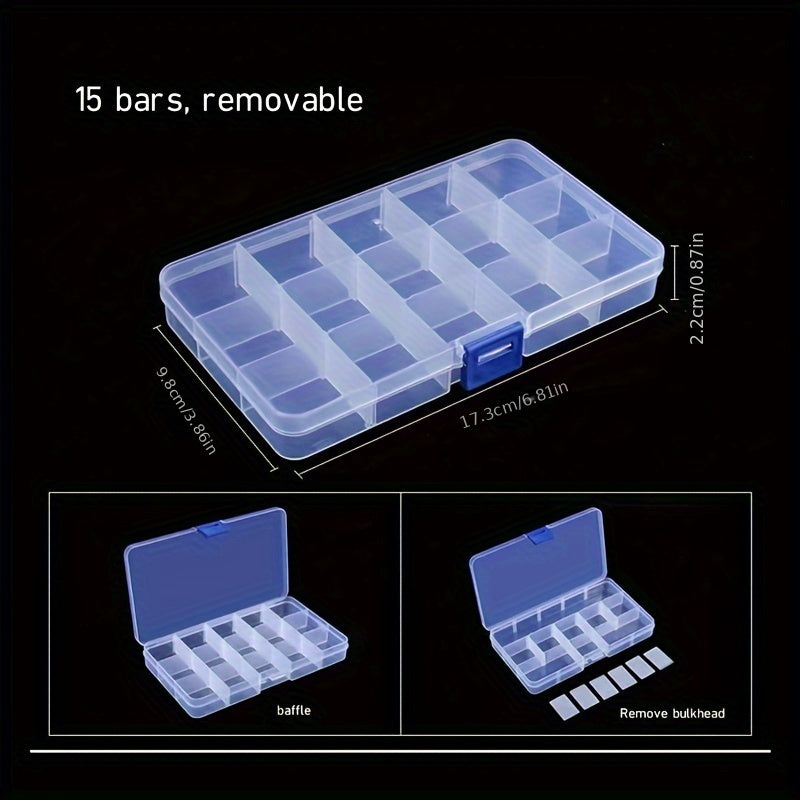 1pc Caja Transparente Desmontable De 15 Rejillas, Almacenamiento De Joyas, Caja De Medicamentos Clasificada, Caja De Agujas Y Hilos De Maquillaje, Caja De Clasificación De Tornillos Y Clavos, Organizador De Suministros De Pesca