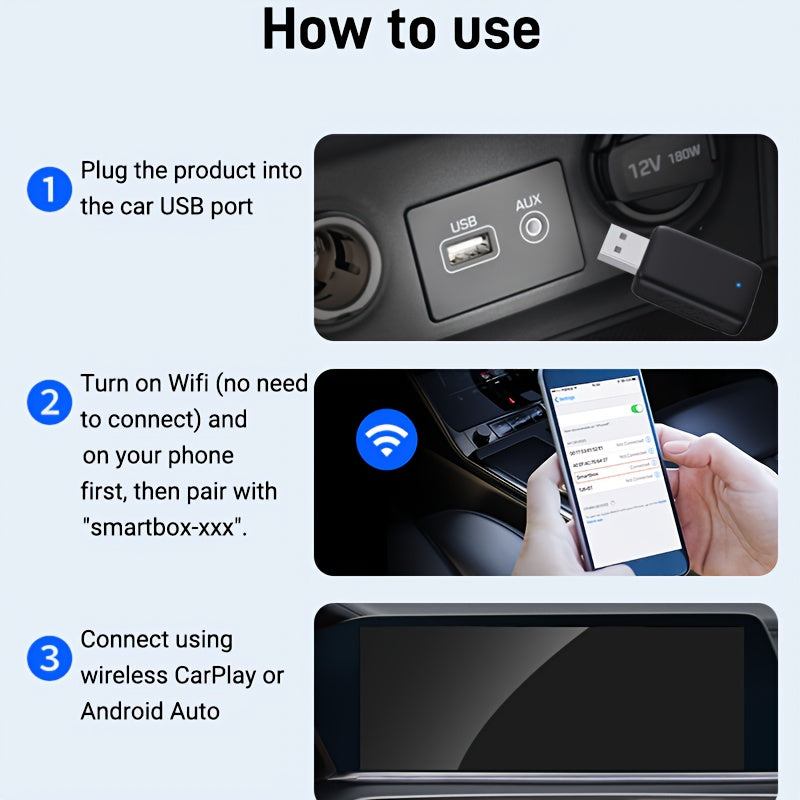Caja AI inalámbrica 2 en 1 para CarPlay y Android Auto, compatible con el 99% de los autos originales – Conversión de cableado a inalámbrico (WiFi5 de 2.4~5.0 GHz), elegante y portátil para dispositivos iPhone iOS 10+ / Android 11+