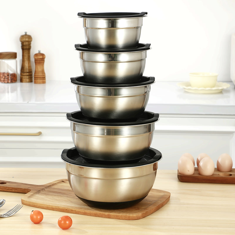 Juego de 5 tazones de acero inoxidable para cocina, diseño apilable que ahorra espacio, ideal para hornear, preparar, cocinar y servir
