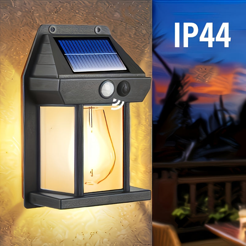 1 pieza de luz para pared exterior, 2 tamaños disponibles, luz solar para patio, luz de pared con sensor de movimiento, tres modos de iluminación, material ABS, luz para exteriores sin necesidad de cableado, adecuada para porche, patio y jardinería