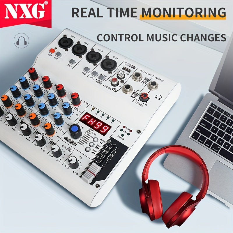 Consola de Mezcla Portátil NXG GX-06, Consola de Mezcla de 6 Canales con Tarjeta de Sonido USB, Controlador de Grabación de Sonido, Interfaz, para Grabación de Juegos en PC y Transmisión de Medios