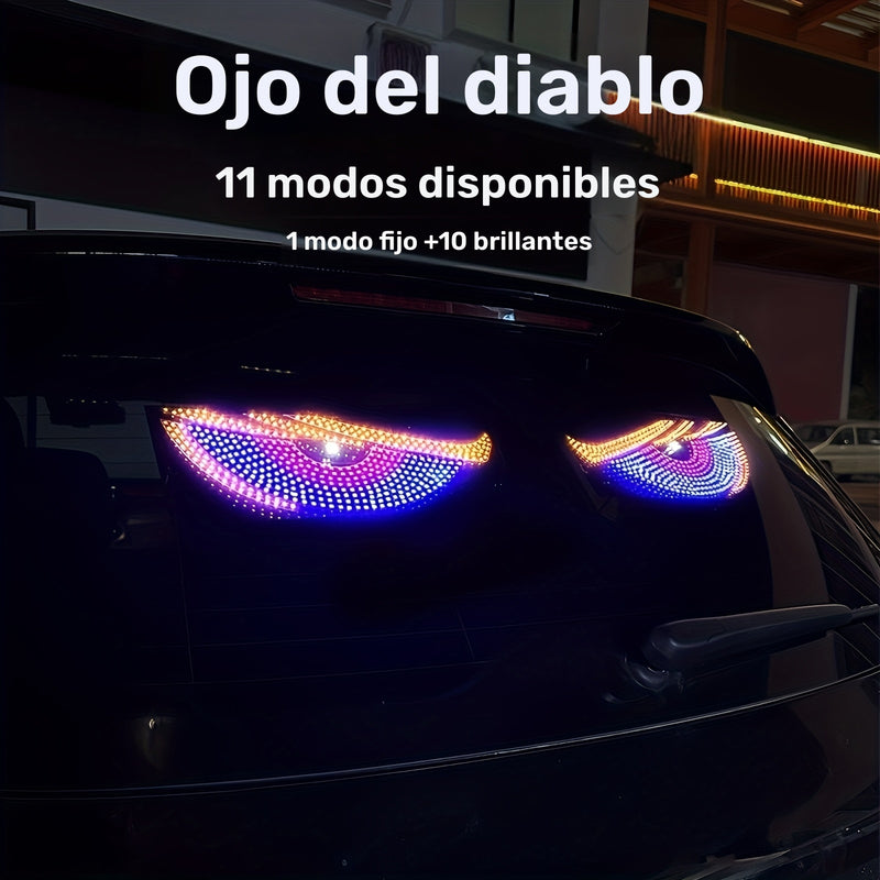 2 piezas de luces LED para retrovisores de coche con ojos del diablo, alimentadas por USB, 11 modos, luces de ambiente para vehículos frescas y elegantes con acentos rojos, azules, verdes, amarillos, rosados y naranjas, ajuste universal para coches, cami