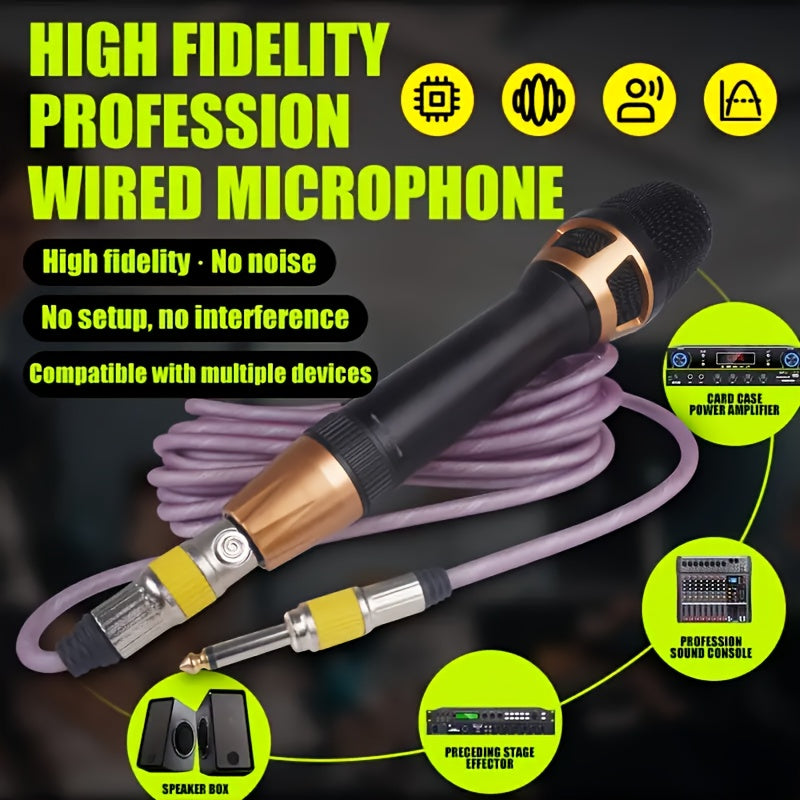 Micrófono de Karaoke Dinámico XGeS, Micrófono de Voz Profesional de Metal Portátil, Material de Cobre, Negro, con Cable de Altavoz XLR de 5M 6,35mm, para Cantar, Juegos, Conferencias de Video, Transmisión, Sin Batería Requerida, Alimentación Cableada ≤36