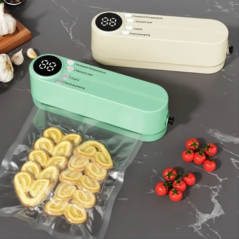 Sellador de vacío automático portátil con función de sellado de snacks - Batería de litio recargable por USB de 1200mAh, ideal para almacenamiento de alimentos a largo plazo para cocina, pícnic al aire libre y más, sella carnes, frutas y verduras, máquin