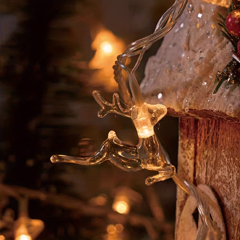 Luces Navideñas con Copos de Nieve y Renos - 152.4cm/3.05 metros, Funcionan con Pilas para Decoración Festiva en Habitaciones de Niños, Espacios de Estar, Áreas de Comedor y Centros Comerciales