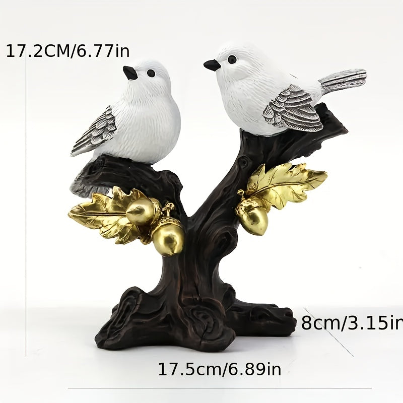 Elegante estatua de pájaro de resina blanca con detalles de rama dorada - Decoración de hogar inspirada en el estilo vintage, perfecta para espacios interiores y exteriores, agrega un toque de elegancia a cualquier jardín o patio, decoración de pájaros.