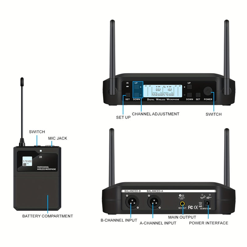 GLXD4 Trompeta Saxofón Profesional Doble Solapa Cintura Micrófono Inalámbrico 559-599MHz Sistema Escenario Actuaciones UHF Dinámico 2 Canales Portátil Para Actuación Musical