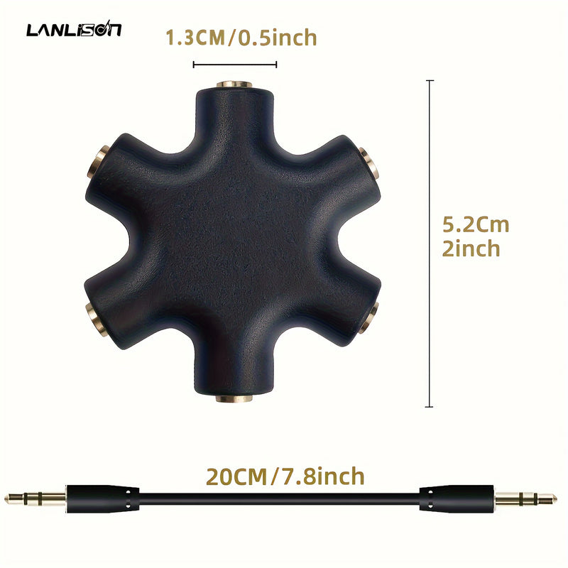 Cable Repartidor de Audio LANLESS de 3.5mm - Comparte Música con 5 Auriculares, ABS Duradero, Disponible en Blanco/Azul/Negro, Ideal para Smartphones y Más