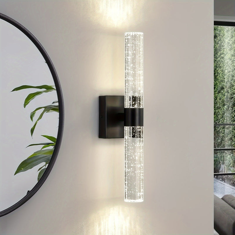 Aplique LED de cristal moderno - Aplique de pared de hierro fundido negro mate, montaje semi empotrado con control de interruptor para baño, dormitorio, sala de estar - 39,88 cm 5000 K, cableado, 110 V-240 V, fuente LED integrada