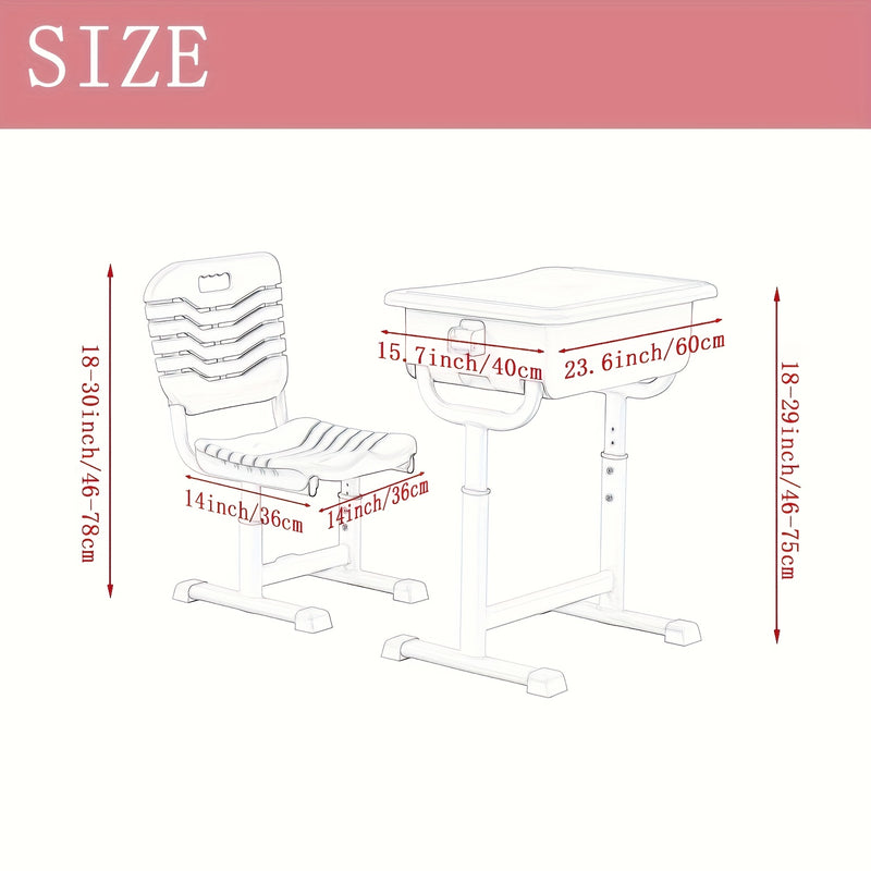 Juego de mesa y silla de estudio ergonómica ajustable - Marco de metal duradero, azul y blanco, ideal para el hogar, la escuela o el entrenamiento, escritorio escolar | Altura ajustable | Diseño ergonómico, mesa de estudio