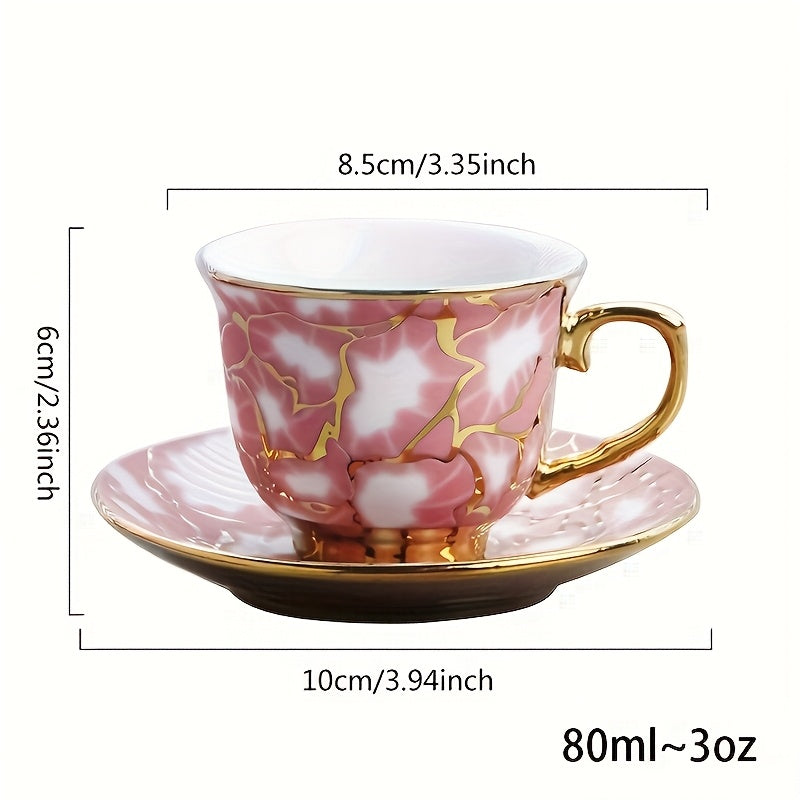 Juego de 6 tazas de café de cerámica estilo europeo con plating, diseño elegante azul y dorado, solo lavado a mano, reutilizable, uso múltiple, incluye salseras y tazas que se ajustan, accesorio para bar de café.