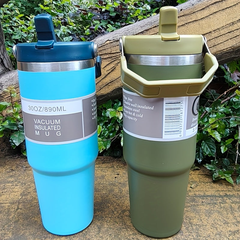 Taza aislada de vacío de acero inoxidable de 30 onzas con tapa - Rotativa, reutilizable, solo lavable a mano, ideal para deportes y uso familiar - Perfecta para Navidad, Día de San Valentín, Día de la Tierra, regalo.